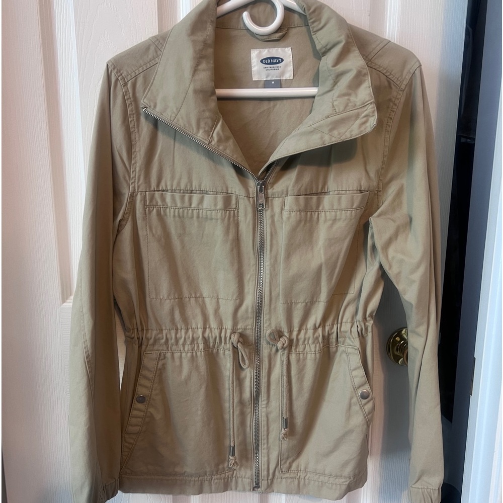 Old Navy Women’s Field Jacket cargo utility full zip medium beige 100% cotton